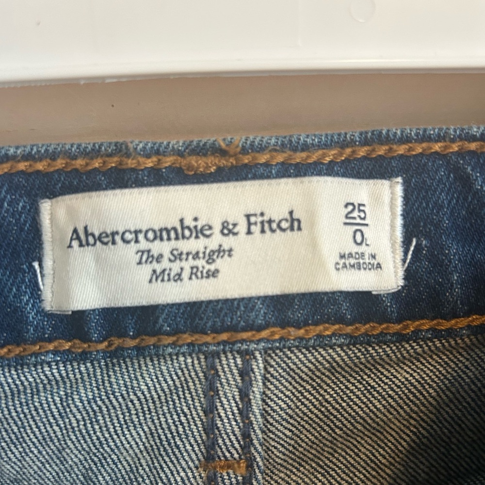 Abercrombie Straight Mid Rise dark wash jeans!